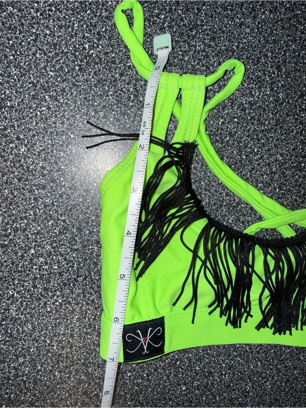 Kandi Kouture NWOT 2 Piece Neon Green Fringe Dance Set Size Child Medium (5/6)